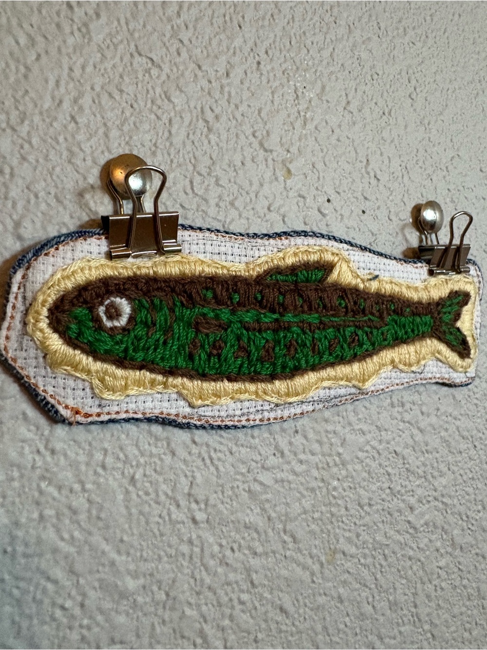 Handmade Green Sardine Embroidered Sew-on Patch